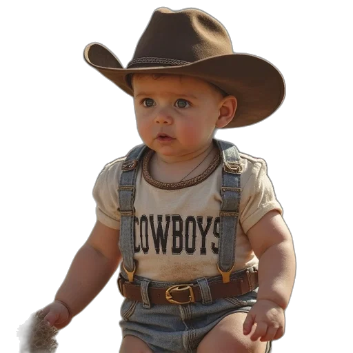 hat, photorealistic, infant, cowboys, team, word, bodysuit transparent PNG cut-out