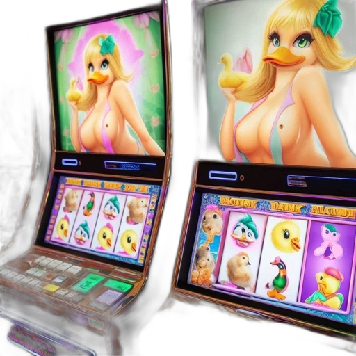 3d render, row, slot, machines, feature, blonde-haired, animated, character transparent PNG cut-out