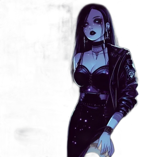 jacket, dress, comic book art, concept art, cartoon, cyberpunk, neon lights, dark transparent PNG cut-out