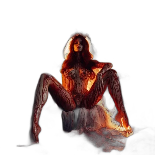 creature, dress, hair, concept art, comic book art, fantasy art, photorealistic, fire transparent PNG cut-out