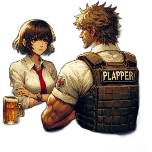 jacket, weapon, staff, food, concept art, pixel art, comic book art, anime transparent PNG cut-out