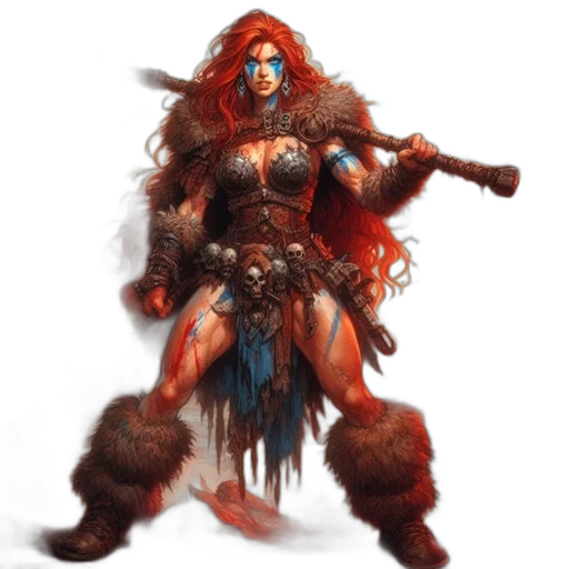 fantasy art, concept art, comic book art, pixel art, red, fierce, female, warrior transparent PNG cut-out