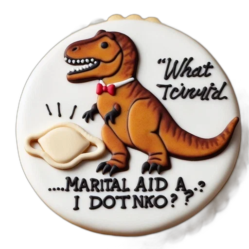 illustrated, perplexed, t-rex, donning, bowtie, adorns, decorative, gourmet transparent PNG cut-out