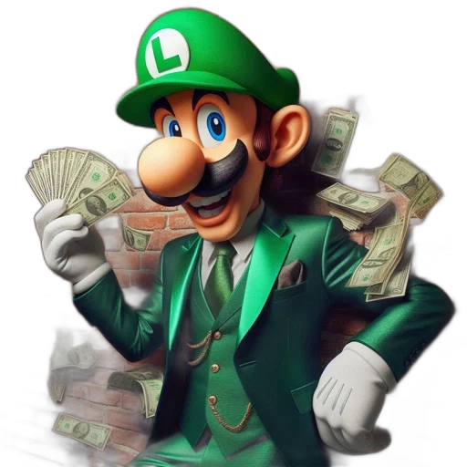 mask, hat, concept art, 3d render, green, luigi, dressed, suit transparent PNG cut-out