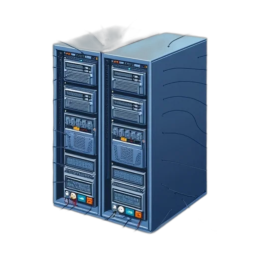 3d render, blue, detailed, illustration, server, rack, multiple, servers transparent PNG cut-out