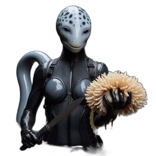 robot, mask, creature, staff, concept art, 3d render, outer space, humanoid transparent PNG cut-out