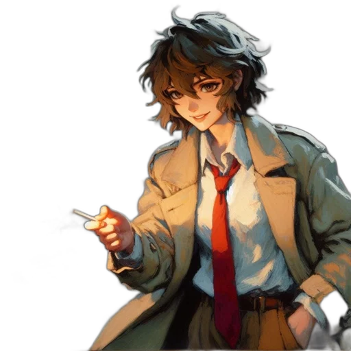 jacket, staff, weapon, concept art, anime, pixel art, watercolor, neon lights transparent PNG cut-out