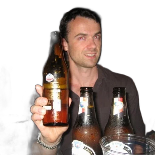 bottle, jacket, staff, weapon, photorealistic, 3d render, man, holding transparent PNG cut-out