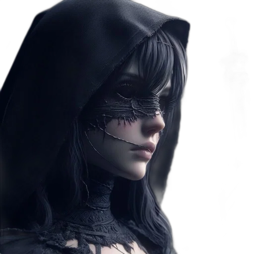 mask, face, hat, dress, fantasy art, concept art, photorealistic, 3d render transparent PNG cut-out