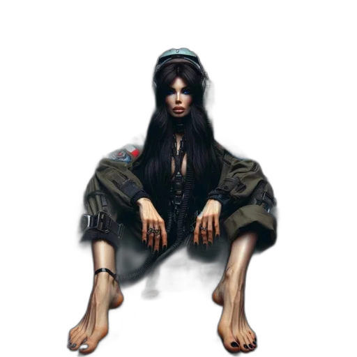 concept art, photorealistic, pixel art, fantasy art, dark, astronaut-pilot, woman, sits transparent PNG cut-out