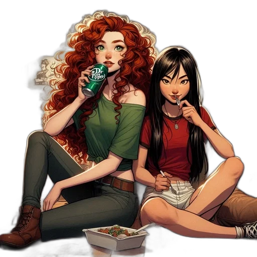 comic book art, concept art, fantasy art, cartoon, green, two, animated, female transparent PNG cut-out
