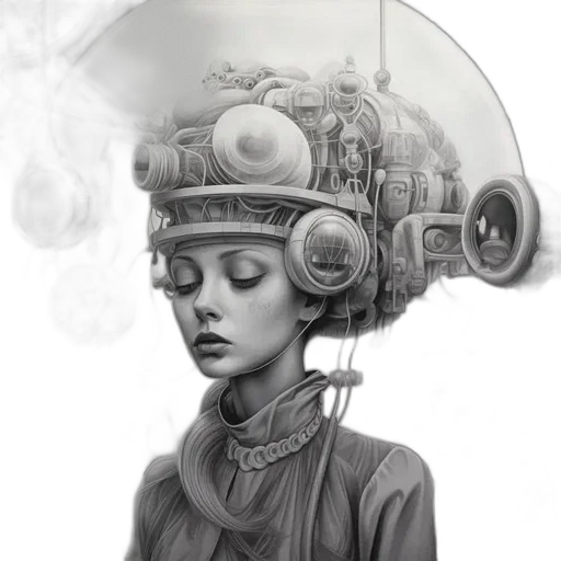 robot, hat, mask, crown, concept art, fantasy art, cyberpunk, pencil sketch transparent PNG cut-out