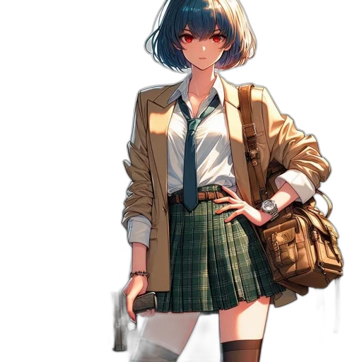 jacket, dress, staff, weapon, concept art, anime, pixel art, fantasy art transparent PNG cut-out