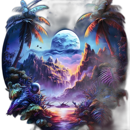 concept art, fantasy art, vaporwave, 3d render, outer space, night, forest, underwater transparent PNG cut-out