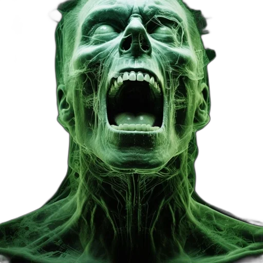 mask, face, creature, 3d render, concept art, comic book art, photorealistic, green transparent PNG cut-out