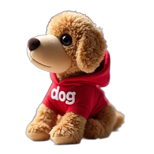 staff, 3d render, photorealistic, plush, toy, brown, dog, wearing transparent PNG cut-out
