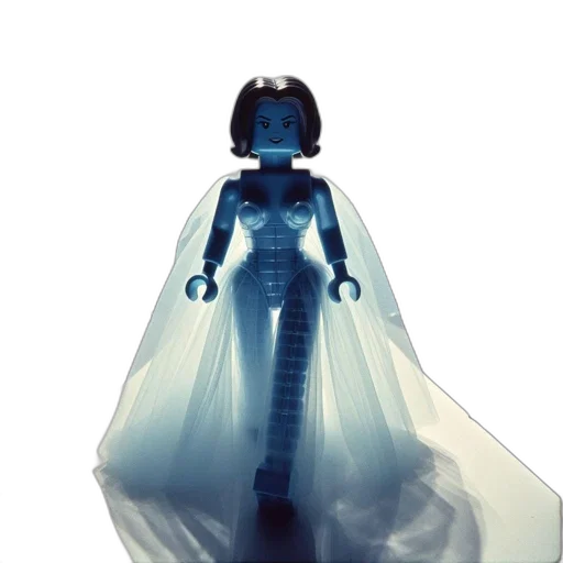 robot, dress, 3d render, concept art, underwater, outer space, blue, lego transparent PNG cut-out