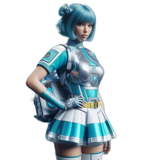 robot, dress, concept art, 3d render, fantasy art, anime, blue, pastel transparent PNG cut-out