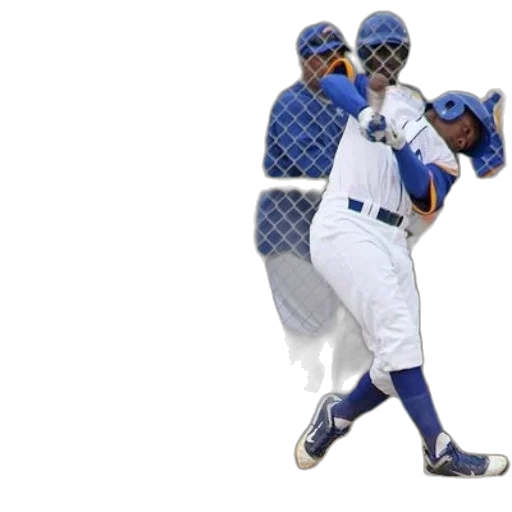 baseball, player, blue, white, uniform, swings, ball, while transparent PNG cut-out
