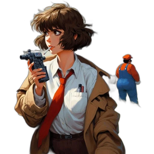 jacket, weapon, concept art, comic book art, pixel art, cyberpunk, young, woman transparent PNG cut-out