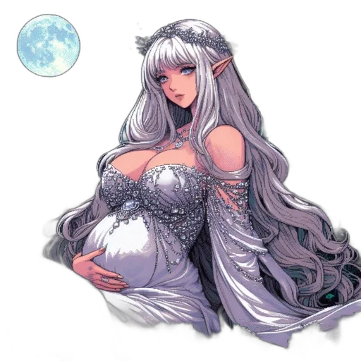 dress, crown, fantasy art, concept art, pixel art, anime, monochrome, pastel transparent PNG cut-out