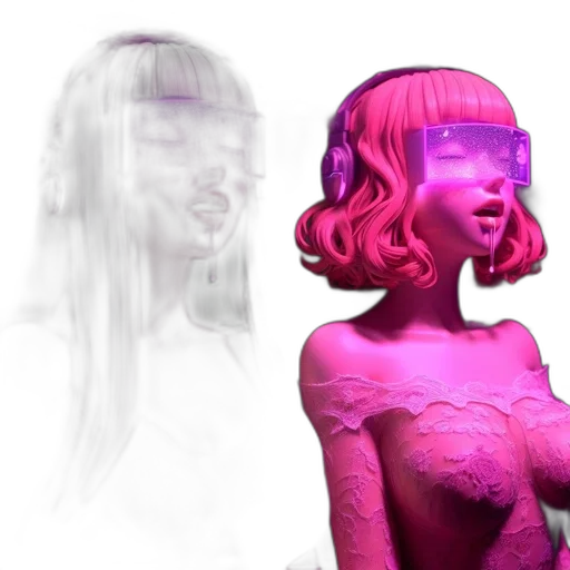 face, mask, hair, creature, vaporwave, 3d render, cyberpunk, concept art transparent PNG cut-out