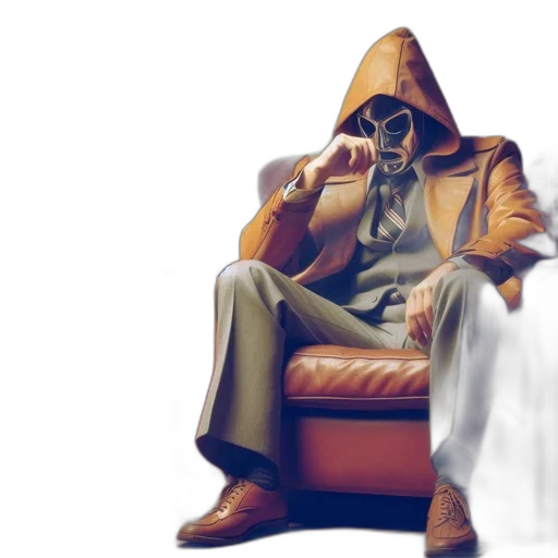 jacket, mask, furniture, concept art, comic book art, 3d render, photorealistic, inside transparent PNG cut-out