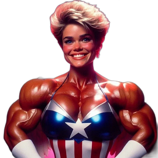 comic book art, concept art, photorealistic, woman, blonde, hair, american, flag-inspired transparent PNG cut-out