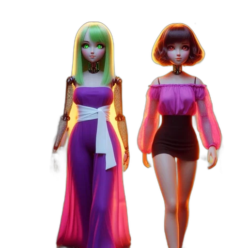 dress, 3d render, concept art, fantasy art, vaporwave, neon, colorful, two transparent PNG cut-out