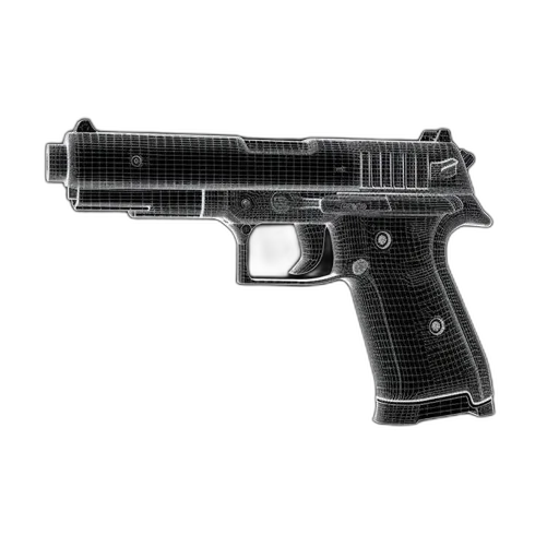 weapon, photorealistic, wireframe, model, pistol, handgun, presented, white transparent PNG cut-out