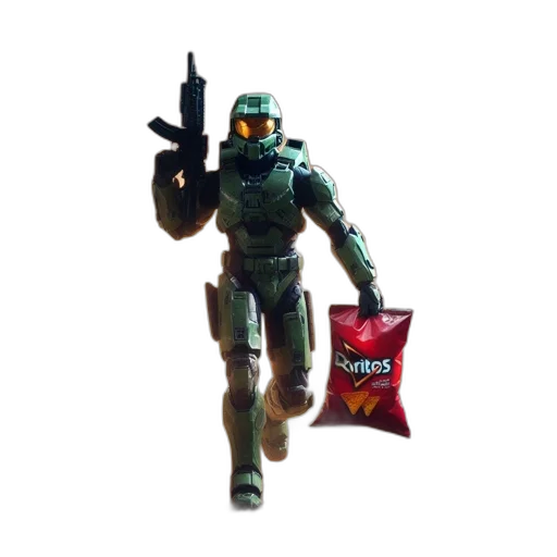 robot, weapon, food, concept art, pixel art, 3d render, outer space, green transparent PNG cut-out