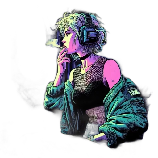 jacket, dress, mask, creature, vaporwave, cyberpunk, concept art, pixel art transparent PNG cut-out