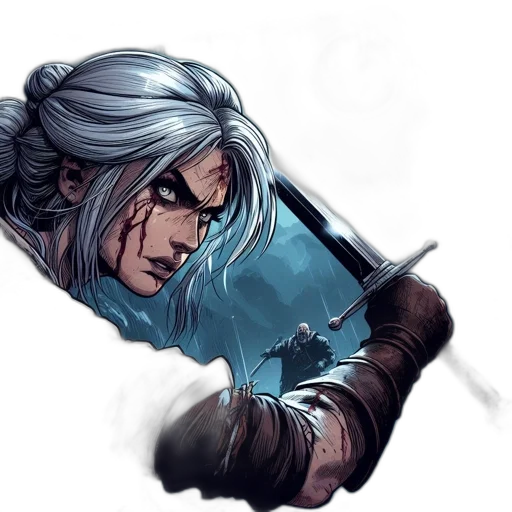 sword, weapon, face, staff, fantasy art, concept art, comic book art, watercolor transparent PNG cut-out