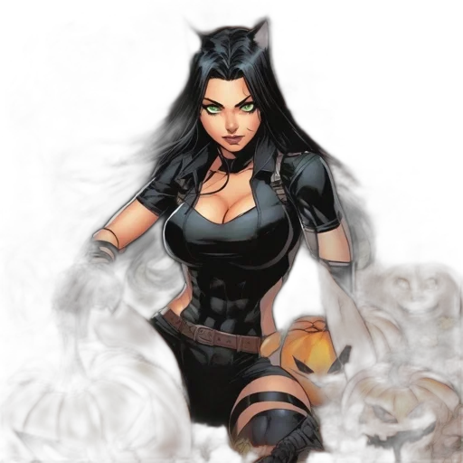 comic book art, fantasy art, concept art, pixel art, dark, monochrome, anthropomorphic, feline transparent PNG cut-out