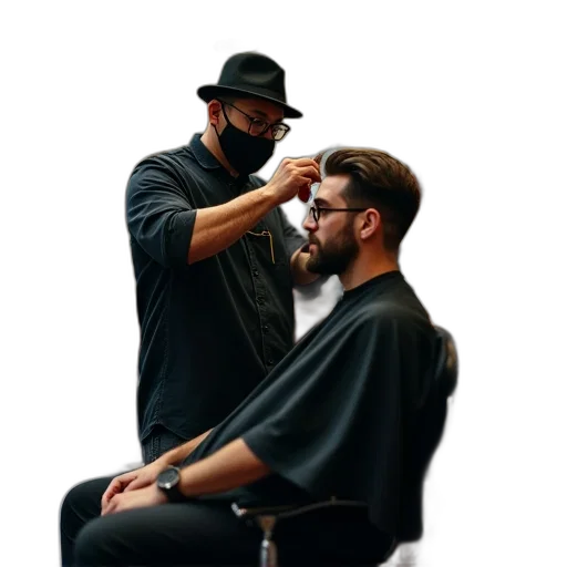 hair, staff, face, crown, photorealistic, concept art, dark, barber transparent PNG cut-out