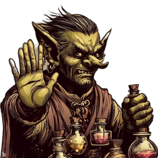 fantasy art, concept art, comic book art, anthropomorphic, goblin, figure, holds, hand transparent PNG cut-out