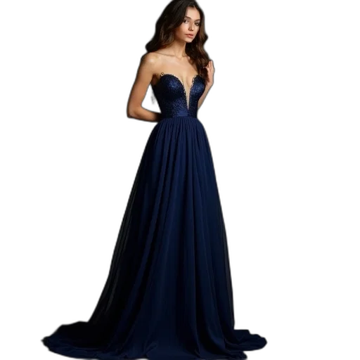 dress, blue, dark, girl, navy, evening transparent PNG cut-out