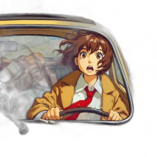 car, jacket, hat, umbrella, anime, concept art, vaporwave, cartoon transparent PNG cut-out