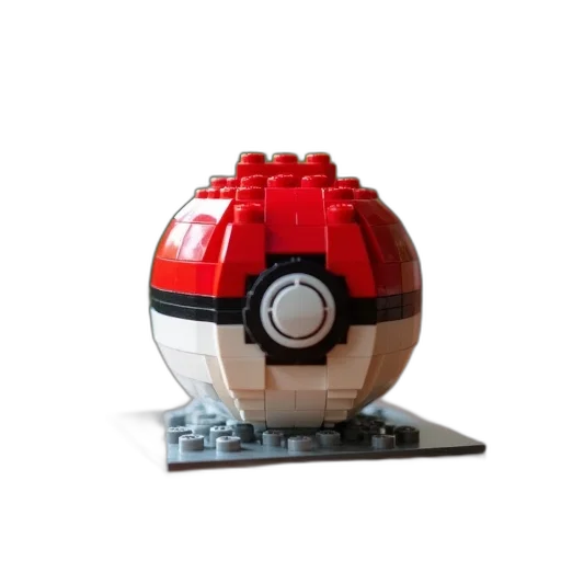 3d render, pixel art, concept art, lego, poke, ball, sits, table transparent PNG cut-out