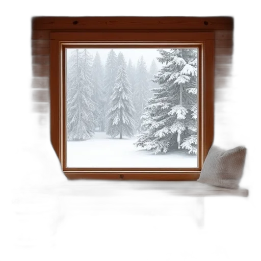 furniture, photorealistic, 3d render, concept art, oil painting, snow, fog, forest transparent PNG cut-out