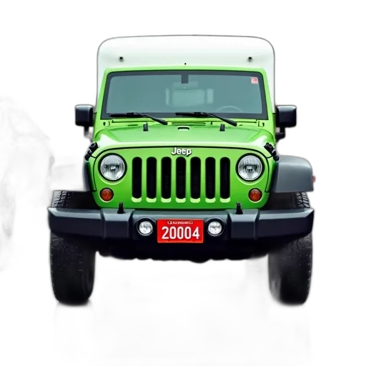 car, 3d render, photorealistic, concept art, green, jeep, red, license transparent PNG cut-out
