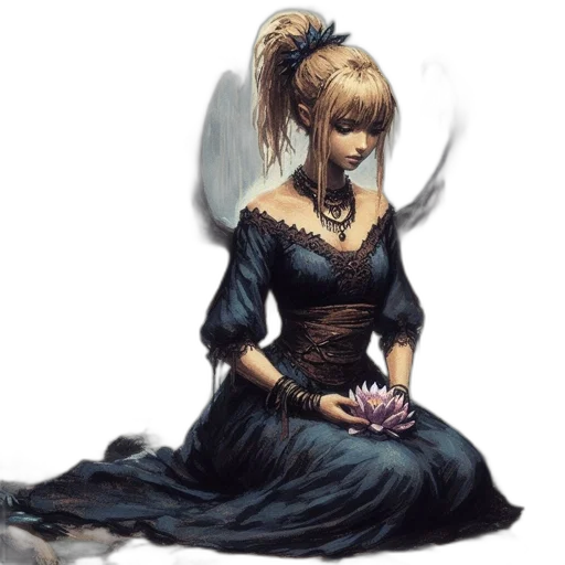 dress, fantasy art, concept art, comic book art, oil painting, dark, blue, monochrome transparent PNG cut-out