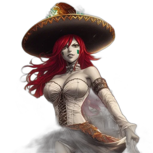hat, fantasy art, concept art, comic book art, pixel art, red, woman, fiery transparent PNG cut-out