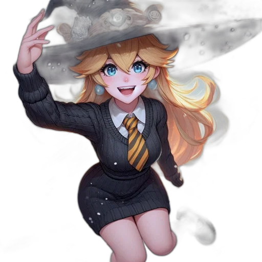 hat, staff, dress, hair, anime, cartoon, pixel art, fantasy art transparent PNG cut-out