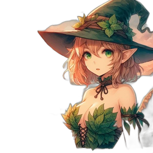 hat, dress, staff, dragon, fantasy art, concept art, watercolor, anime transparent PNG cut-out