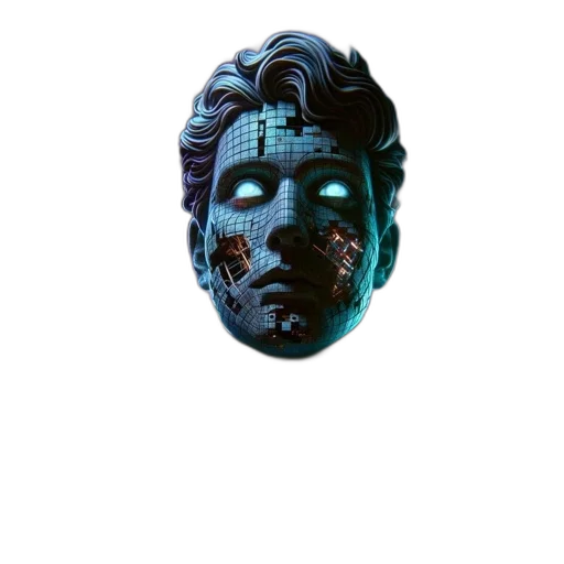 mask, face, robot, crown, vaporwave, 3d render, concept art, cyberpunk transparent PNG cut-out