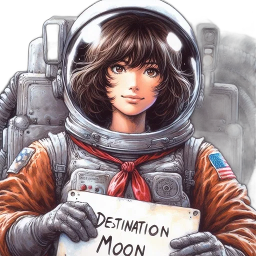 comic book art, concept art, cartoon, anime, outer space, young, woman, astronaut transparent PNG cut-out