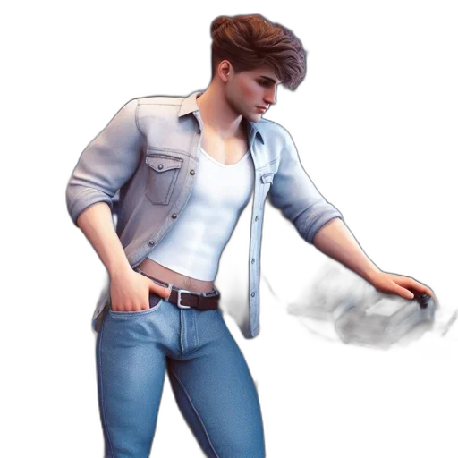 jacket, weapon, staff, hair, concept art, 3d render, photorealistic, cartoon transparent PNG cut-out