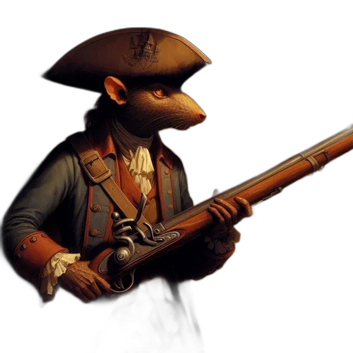 hat, weapon, staff, concept art, fantasy art, photorealistic, 3d render, rat transparent PNG cut-out