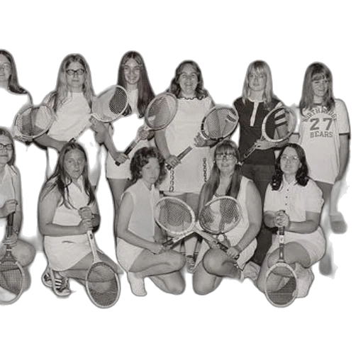 staff, black, white, photo, tennis, team, 1970s, featuring transparent PNG cut-out